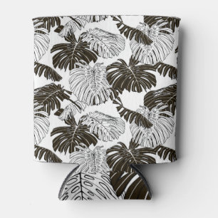 Monstera Monochrome: Black-White Seamless. Can Cooler