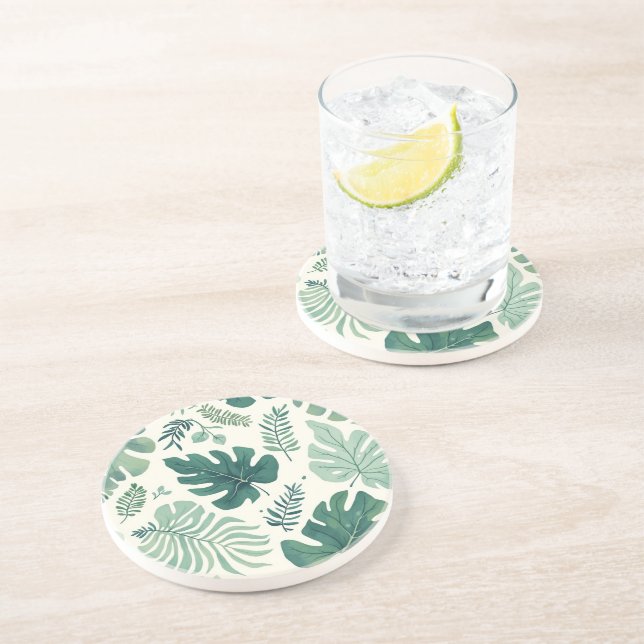 Monstera Mood – Tropical Leaf Sandstone Coaster (Side)