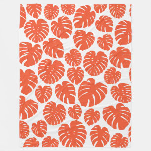 Monstera - Orange and White Fleece Blanket
