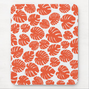 Monstera - Orange and White Mouse Pad