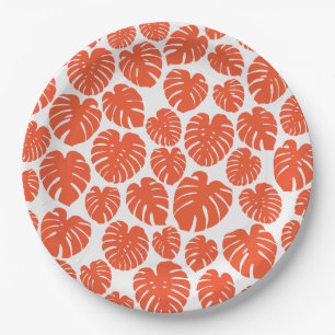 Monstera - Orange and White Paper Plate