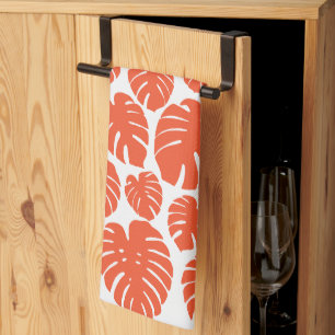 Monstera - Orange and White Tea Towel