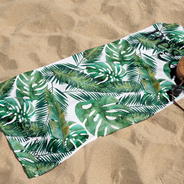Monstera Palm Banana Tropical Leaves | Monogram Be Beach Towel (Creator Uploaded)
