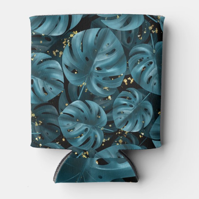 Monstera Palm, Golden Splash Seamless. Can Cooler (Front)