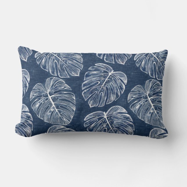 Monstera Palm Leaves Double Sided Lumbar Pillow (Front)