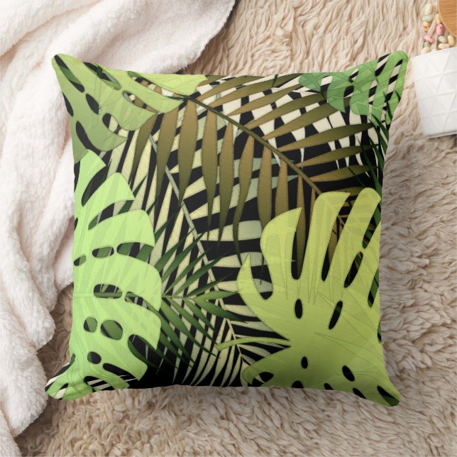 Monstera palm leaves tropical jungle throw pillow (Blanket)
