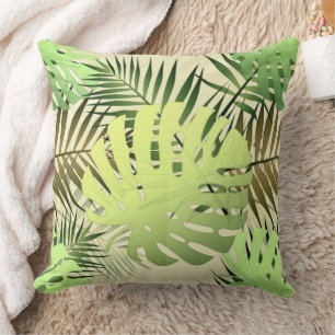 Monstera palm leaves tropical jungle throw pillow