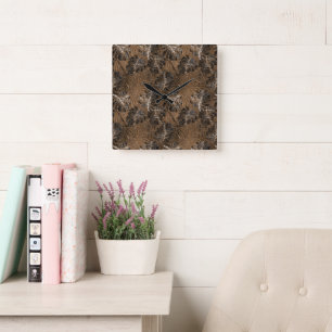 Monstera Palm Leo Animal Print Glam 1 Square Wall Clock