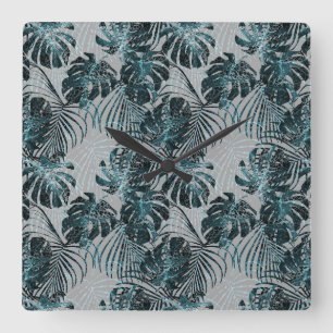 Monstera Palm Leo Animal Print Glam 2 Square Wall Clock