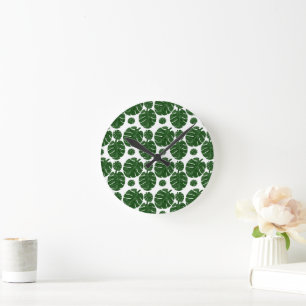 Monstera pattern round clock