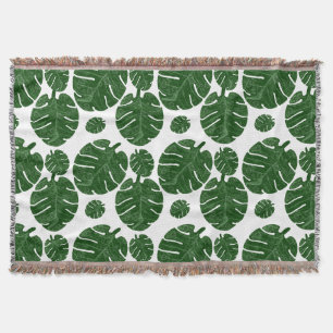 Monstera pattern throw blanket