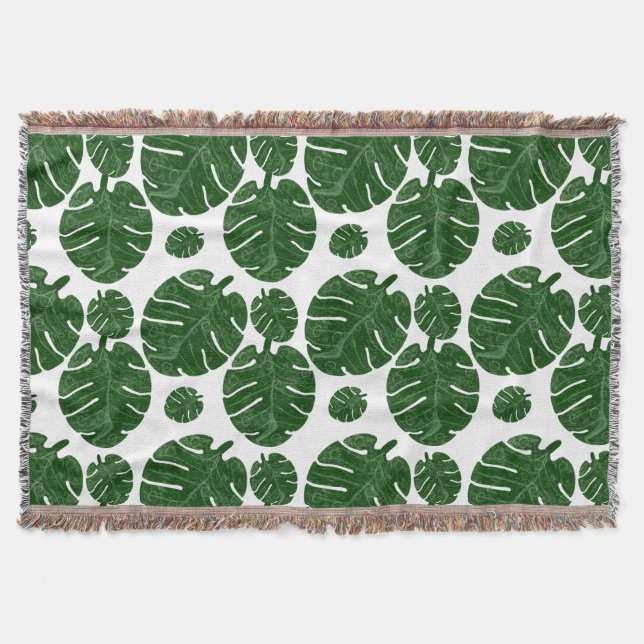 Monstera pattern  throw blanket (Front)