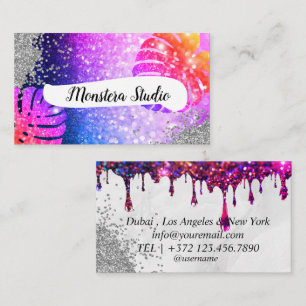 Monstera Pink Grey Salon Marble Business Card