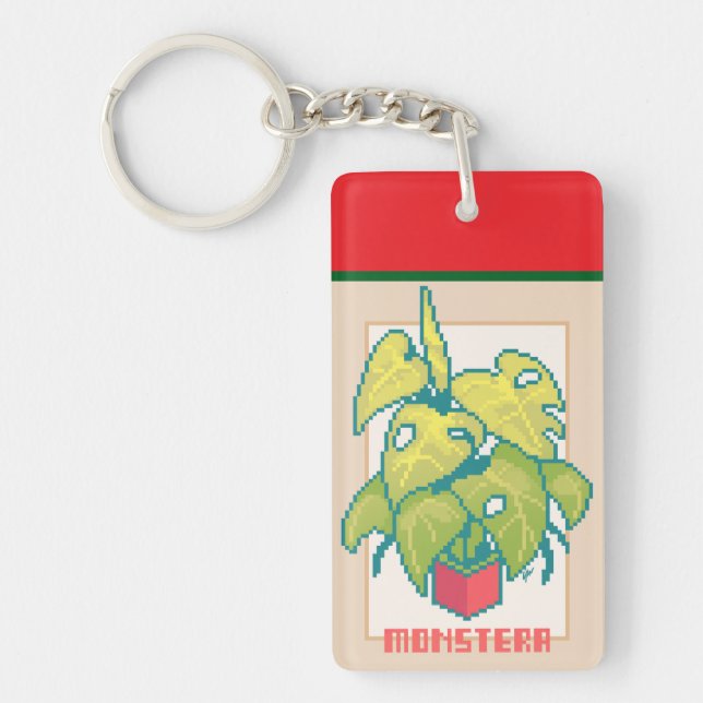 Monstera Pixel Art, Pixel Art Key Ring (Front)