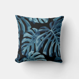 Monstera plant: blue leaves pattern. cushion