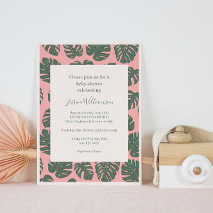 Monstera Plant Botanical Pink Green Baby Shower Invitation