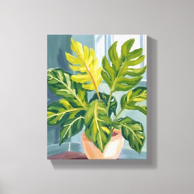 Monstera Plant | Green Botanical Watercolor Canvas Print (Front)