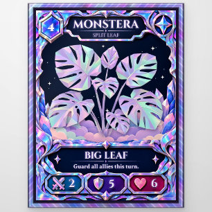 Monstera Plant, Rainbow Foil Art Postcard