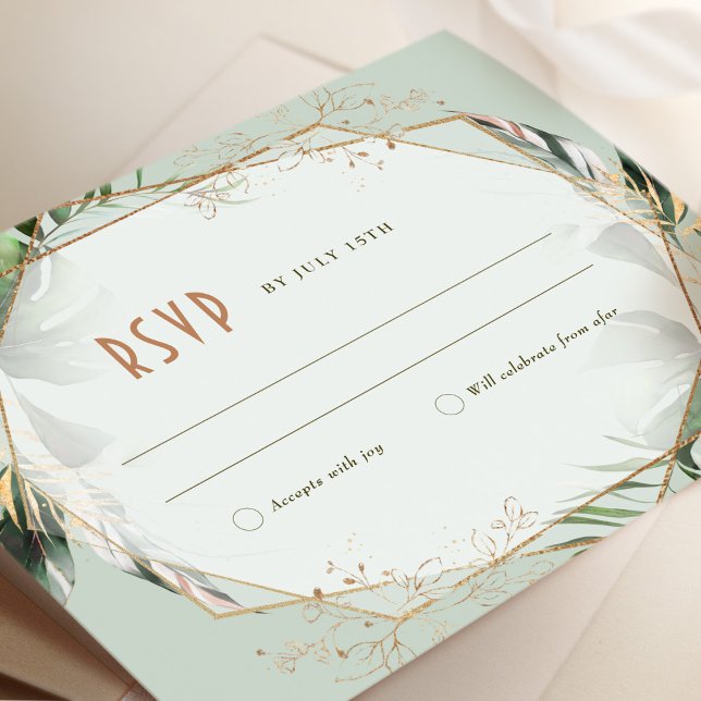 Monstera RSVP Wedding Insert Green & Gold Invitati Invitation (Creator Uploaded)