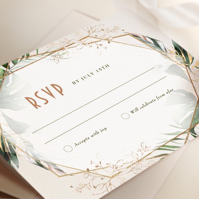 Monstera RSVP Wedding Insert Green & Gold Invitati Invitation (Creator Uploaded)