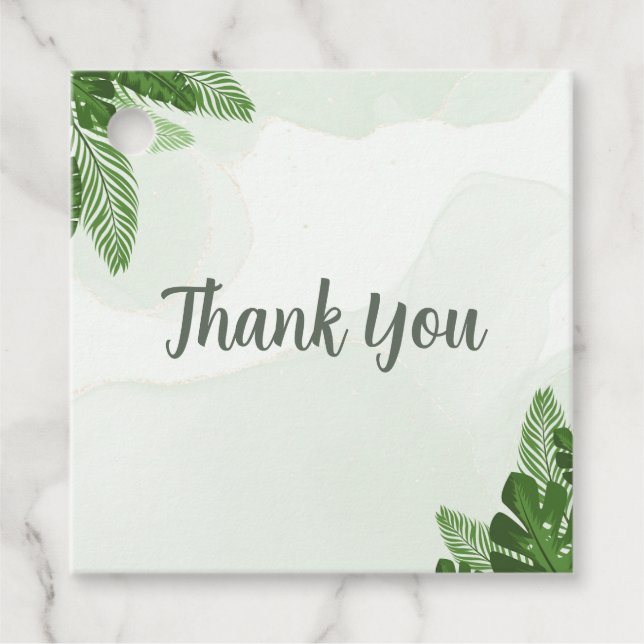 Monstera Shower Favour Tag Tropical Greenery Pale (Front)