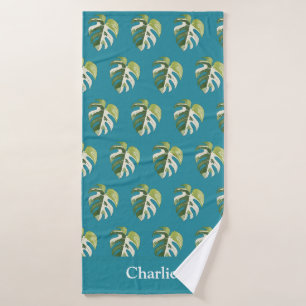 Monstera Thai Constellation Houseplant Bath Towel
