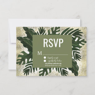 Monstera Tropical Faux Gold Splash RSVP Invitation