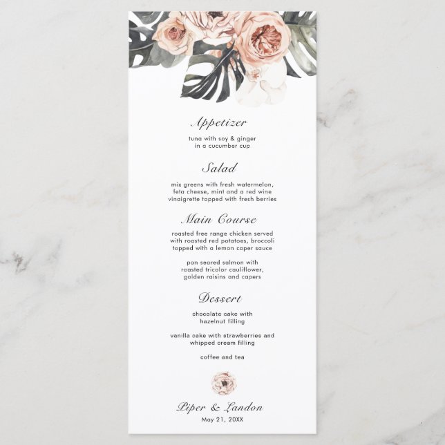 Monstera Tropical Flower Wedding Menu (Front)