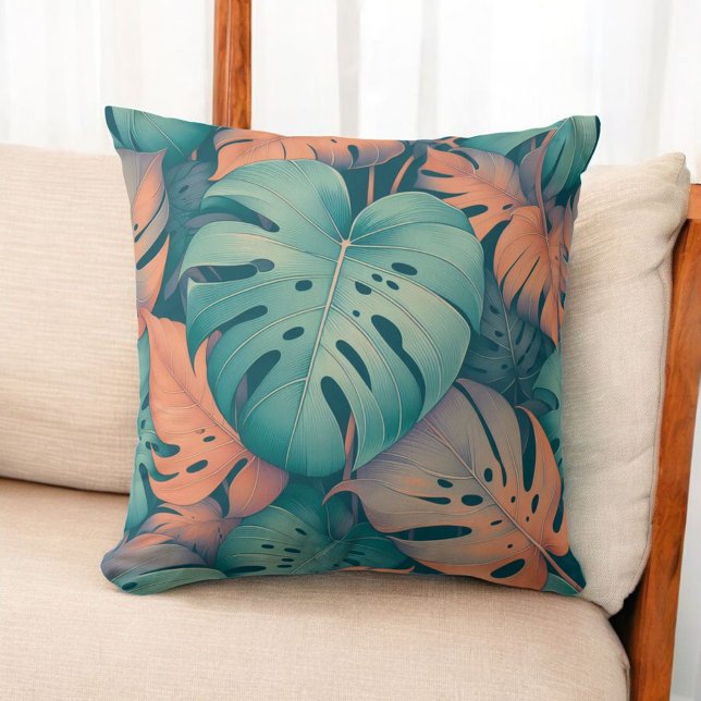 Monstera Tropical Flowers Boho Watercolor Botanica Cushion (Creator Uploaded)