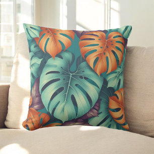 Monstera Tropical Flowers Boho Watercolor Botanica Cushion