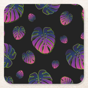 Monstera Tropical Leaf Illustration Pattern Square Paper Coaster