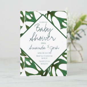 Monstera Tropical Leaf Pattern Baby Shower Invitation