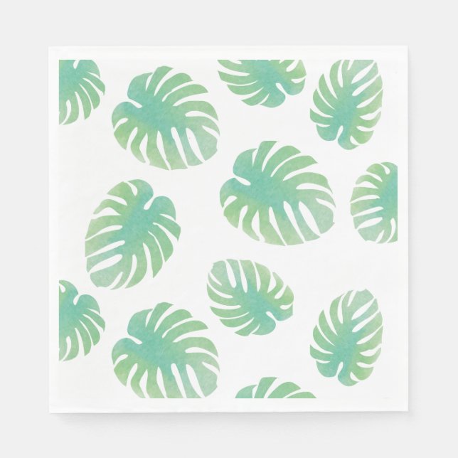 Monstera Tropical Leaf Pattern Green Napkin (Front)