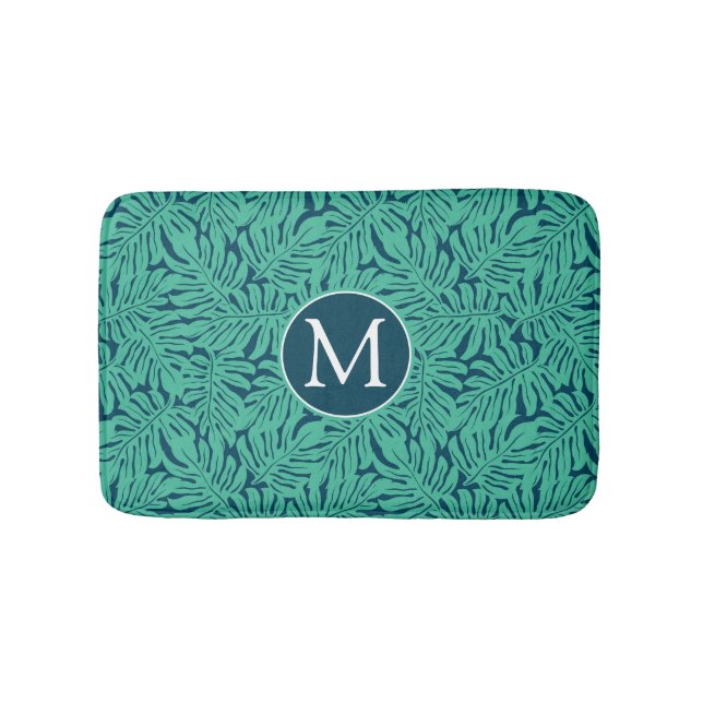Monstera Tropical Leaf Pattern | Monogram Bath Mat (Front)