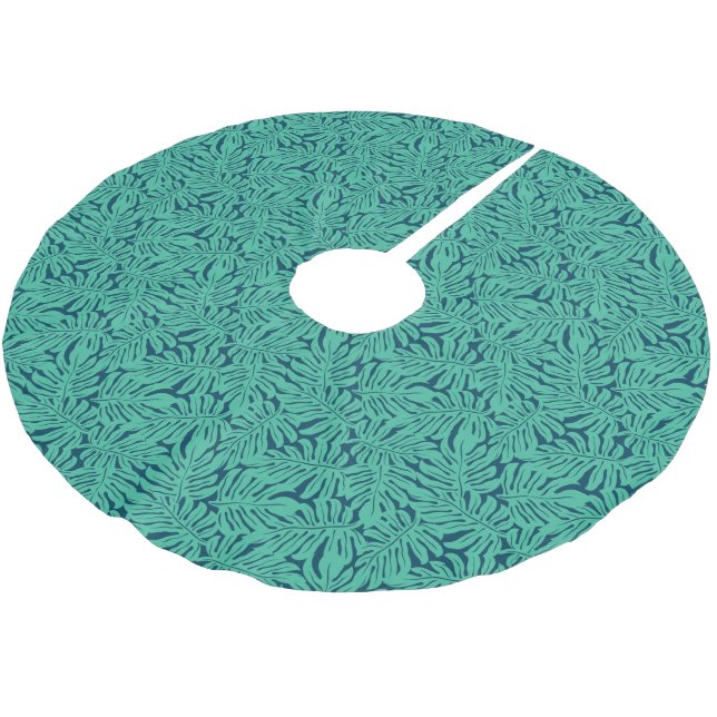 Monstera Tropical Leaf Pattern | Monogram Brushed Polyester Tree Skirt (Angled)