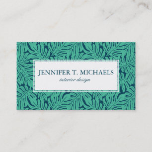Monstera Tropical Leaf Pattern Monogram Business Card