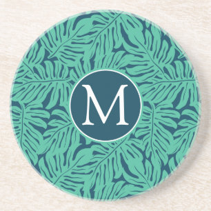 Monstera Tropical Leaf Pattern   Monogram Coaster