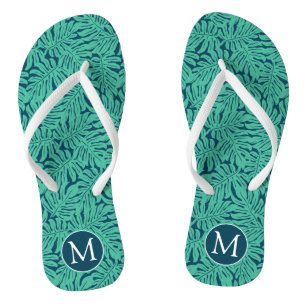 Monstera Tropical Leaf Pattern   Monogram Jandals