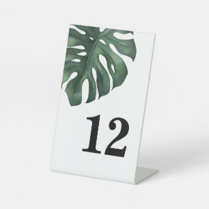 Monstera Tropical Leaf Wedding Table Number Pedestal Sign