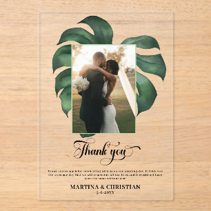 Monstera Tropical Leaf Wedding Thank You Acrylic Invitations