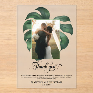 Monstera Tropical Leaf Wedding Thank You Acrylic Invitations