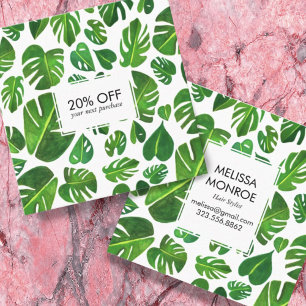 Monstera tropical leaves illustrated watercolor discount card