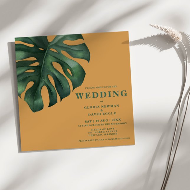 Monstera Tropical Palm Leaf Square Wedding  Invitation (Creator Uploaded)