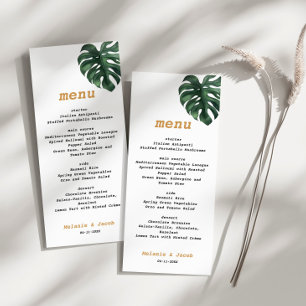Monstera Tropical Palm Leaf Wedding Menu Card 