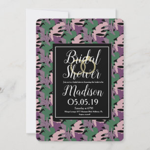 Monstera Tropical Purple Faux Gold Bridal Shower Invitation