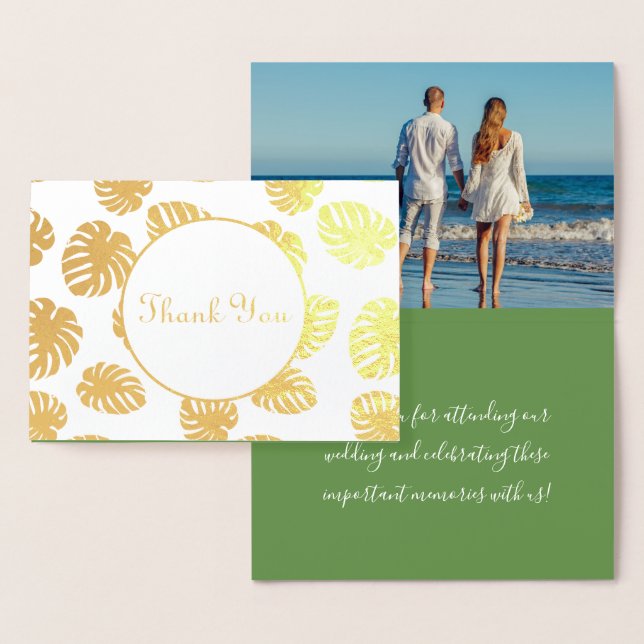 Monstera Tropical Wedding Thank You Foil Card (Display)