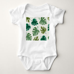 Monstera Watercolor: Green Seamless Texture. Baby Bodysuit