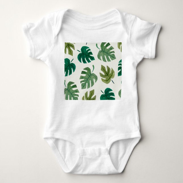 Monstera Watercolor: Green Seamless Texture. Baby Bodysuit (Front)