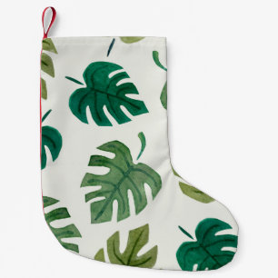 Monstera Watercolor: Green Seamless Texture. Small Christmas Stocking