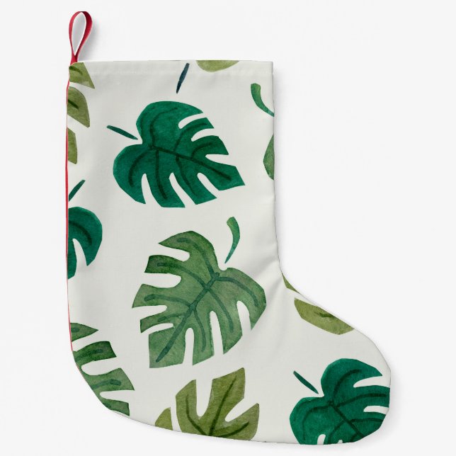 Monstera Watercolor: Green Seamless Texture. Small Christmas Stocking (Front)